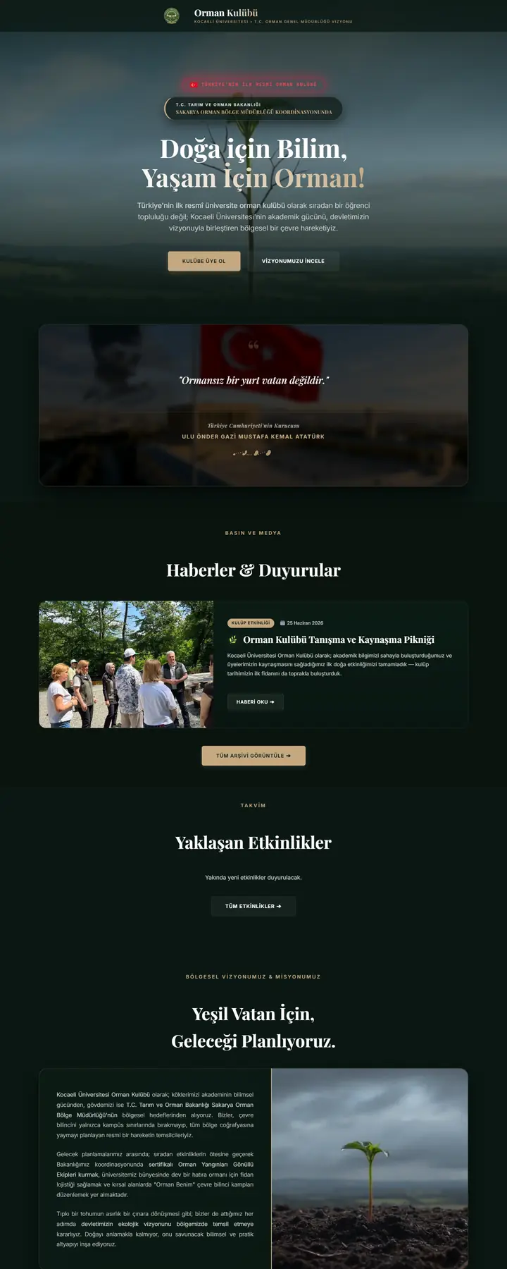 KOÜ Orman Kulübü ana sayfası