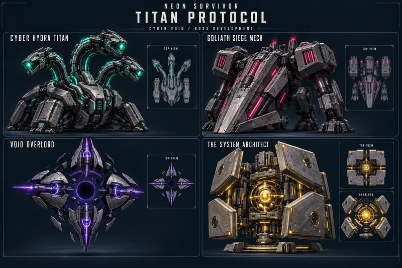 Titan konseptleri: Siber Hidra, Goliath, Void Overlord, System Architect