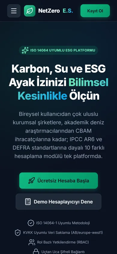 NetZero E.S. mobil görünüm